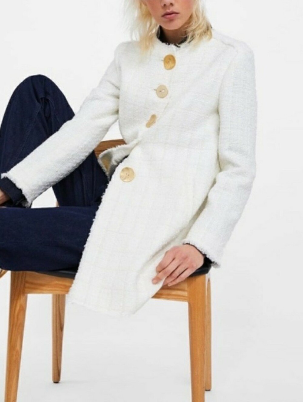 Zara Ecru White Tweed Jacket/Coat With Gold Metal Buttons. Nwt
